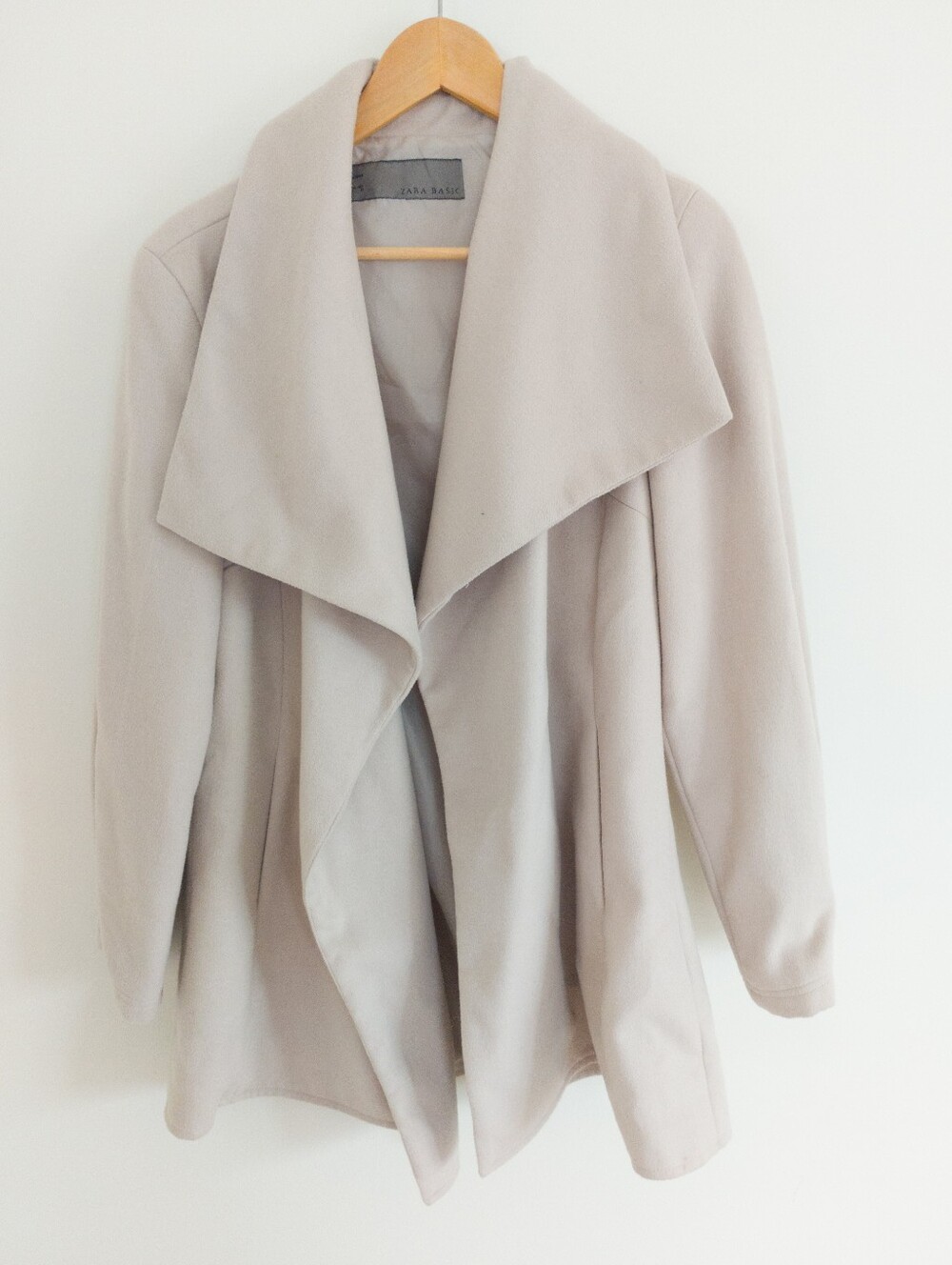 Zara Basic Beige Waterfall Drape Front Blazer Jacket Size Large